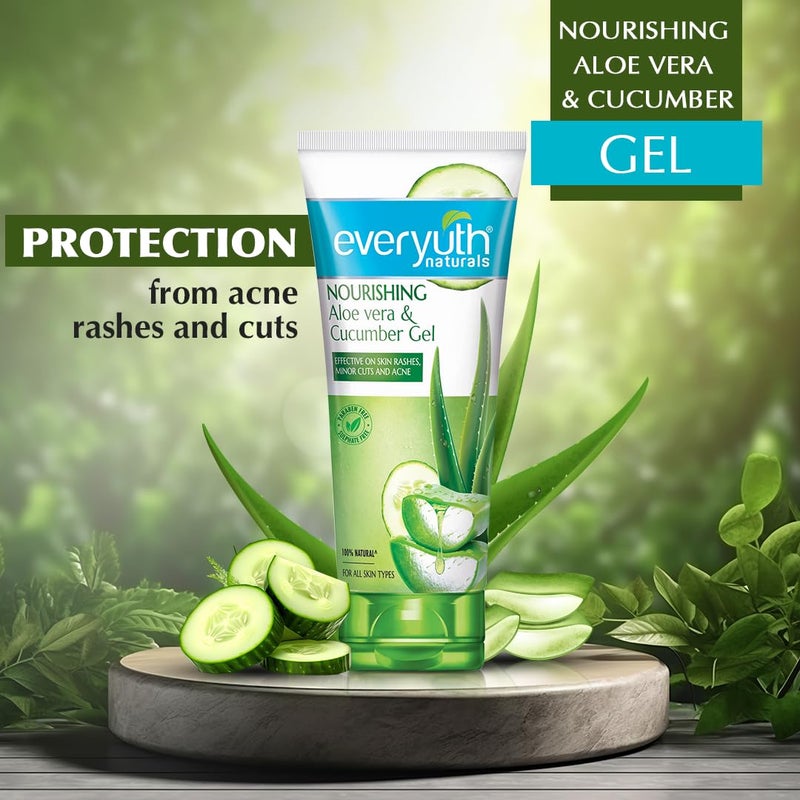Everyuth Naturals Nourishing Aloe Vera  Cucumber Gel Protects from Acne Cuts  RashesRefreshing  Soothing CareParaben freeFor Oily Dry Normal Combination  Sensitive Skin  150 g - Image 3