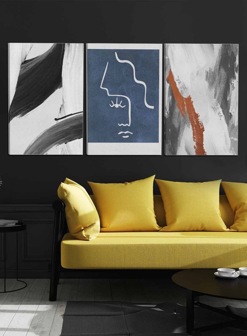 LOWHA Set Of 3 Framed Canvas Wall Arts Stretched Over Wooden Frame, Abstract Murals Paintings, For Home, Living Room, Office Decor - Image 3