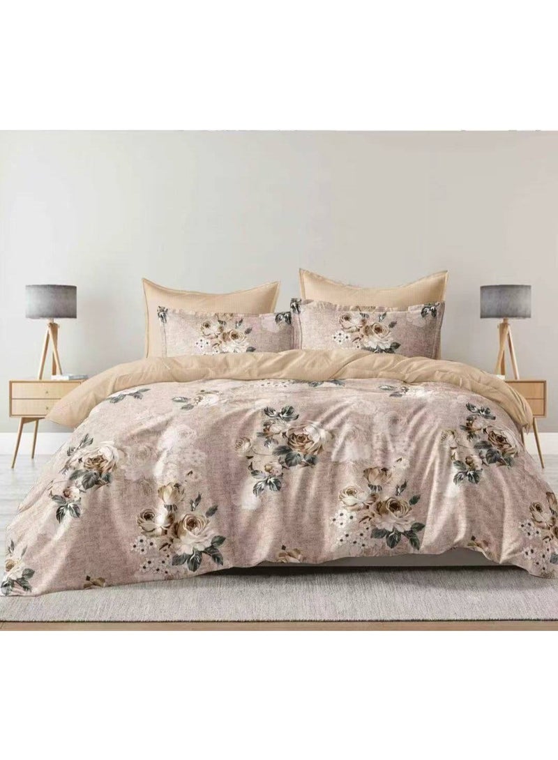 طقم مفروشات فاخر بحجم كينج مكون من 6 قطع - تصميم بسيط، غطاء لحاف 220×240 سم مع شرشف مطاطي و4 أغطية وسائد