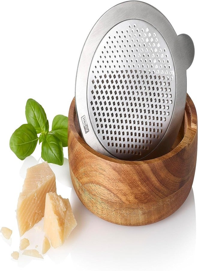AdHoc GG30 Fine Grater CutnServe with Collection Container, Stainless Steel, Acacia Wood - Image 2