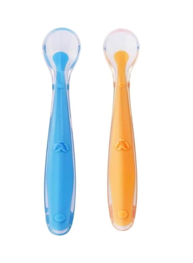 Little Bee Silicone Baby Feeding Spoon Set | BPA-Free, Soft Tip Design for Infants & Toddlers | 15.5 cm, Dishwasher Safe, Blue & Orange (Pack of 2) - Image 1