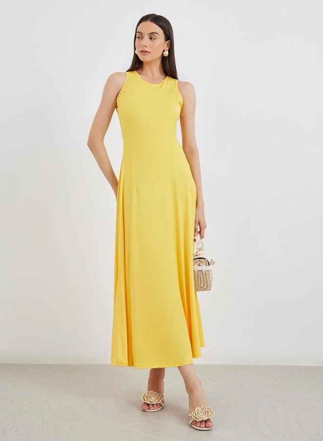 Take Two Take Two Solid Knitted Sleeveless A-Line Midi Dress