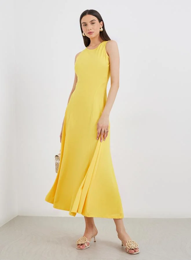 Take Two Take Two Solid Knitted Sleeveless A-Line Midi Dress