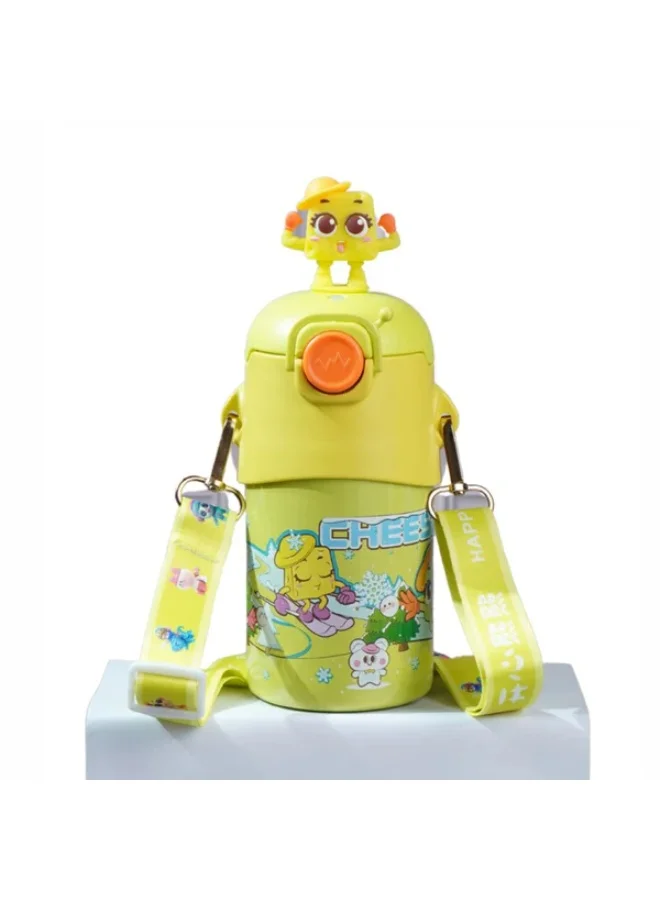 LITTLE SURPRISE BOX Yellow 3D Cheese Toy Lid Kids Stainless Steel Water Bottle,500ml