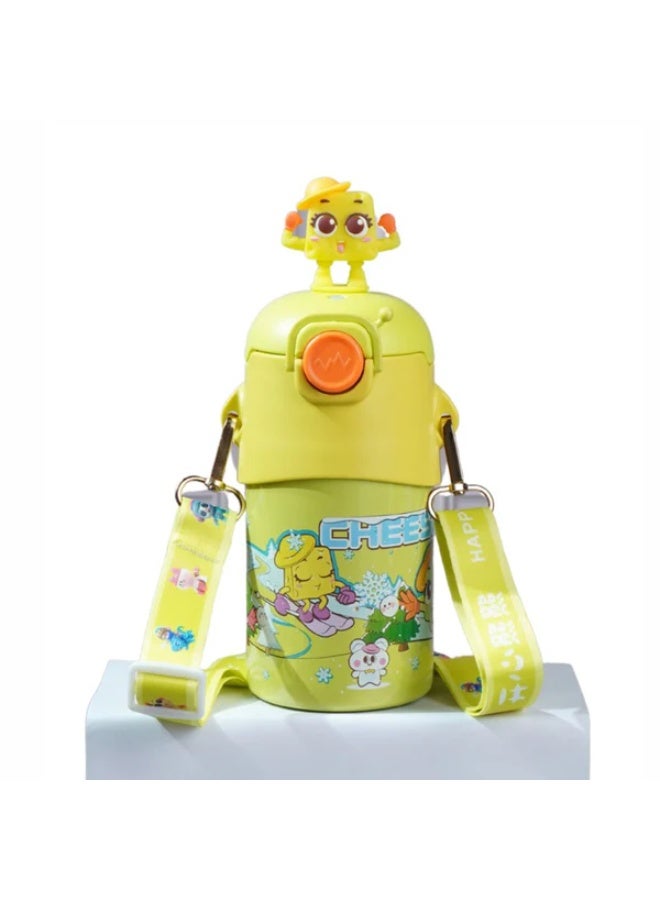 LITTLE SURPRISE BOX Yellow 3D Cheese Toy Lid Kids Stainless Steel Water Bottle,500ml - Image 1
