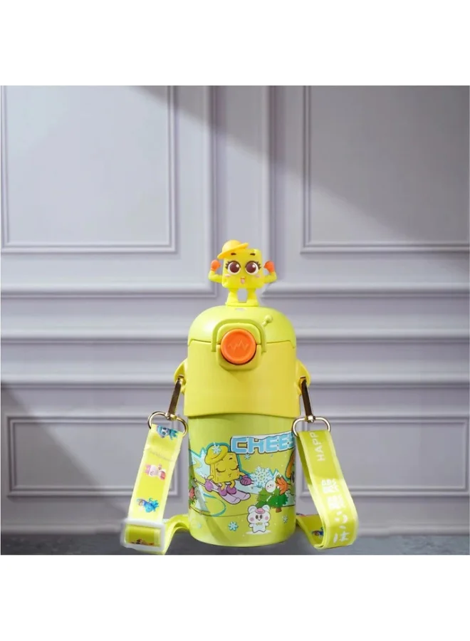 LITTLE SURPRISE BOX Yellow 3D Cheese Toy Lid Kids Stainless Steel Water Bottle,500ml