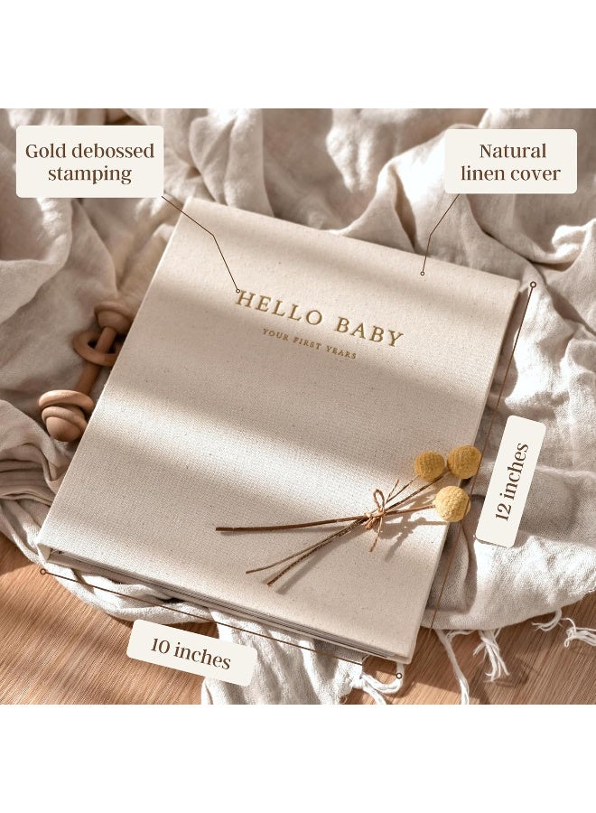 Peachly Unisex Baby Memory Book | Baby Book First Year Baby Book Keepsake for Milestones | Simple Cute Baby Scrapbook | Baby Books for Boy or Girl | Natural Linen - Clementine - Image 2