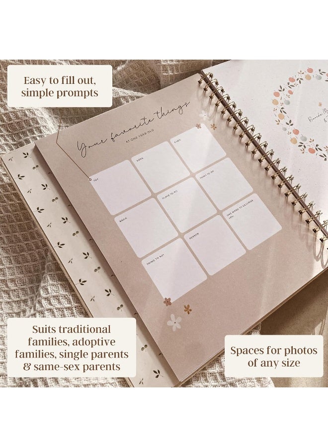 Peachly Unisex Baby Memory Book | Baby Book First Year Baby Book Keepsake for Milestones | Simple Cute Baby Scrapbook | Baby Books for Boy or Girl | Natural Linen - Clementine - Image 3