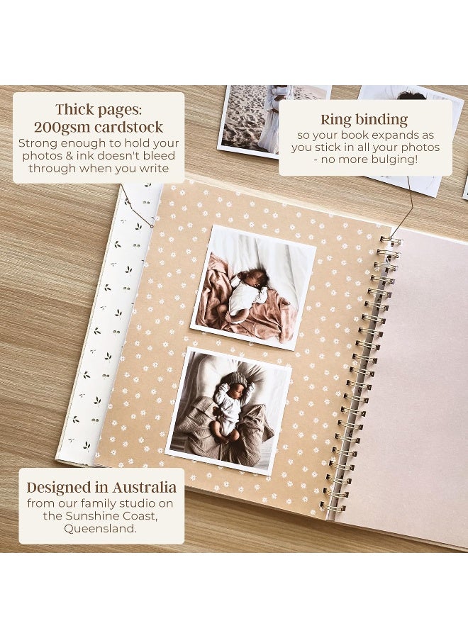 Peachly Unisex Baby Memory Book | Baby Book First Year Baby Book Keepsake for Milestones | Simple Cute Baby Scrapbook | Baby Books for Boy or Girl | Natural Linen - Clementine - Image 5
