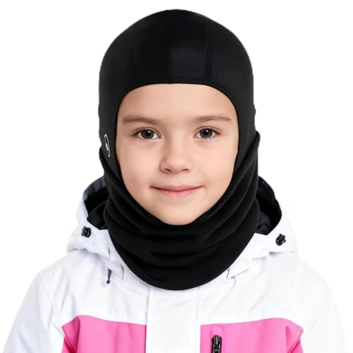 DARCHEN Kids Cotton Neck Gaiter Face Mask Winter Fleece Neck Warmer for Boys and Girls Cold Weather Outdoor Recreation (Ski Balaclava - Black) - Image 1