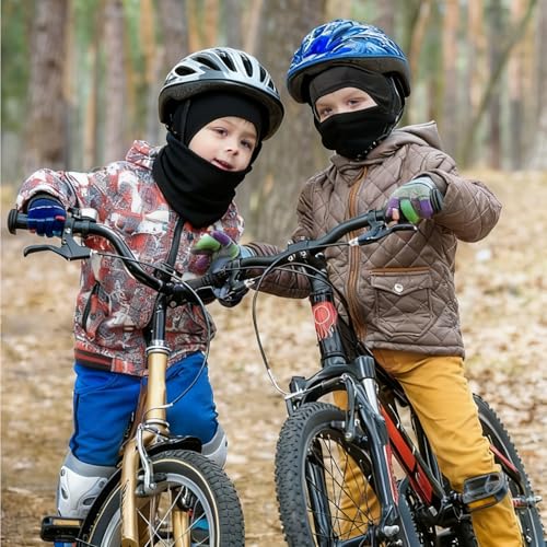 DARCHEN Kids Cotton Neck Gaiter Face Mask Winter Fleece Neck Warmer for Boys and Girls Cold Weather Outdoor Recreation (Ski Balaclava - Black) - Image 4