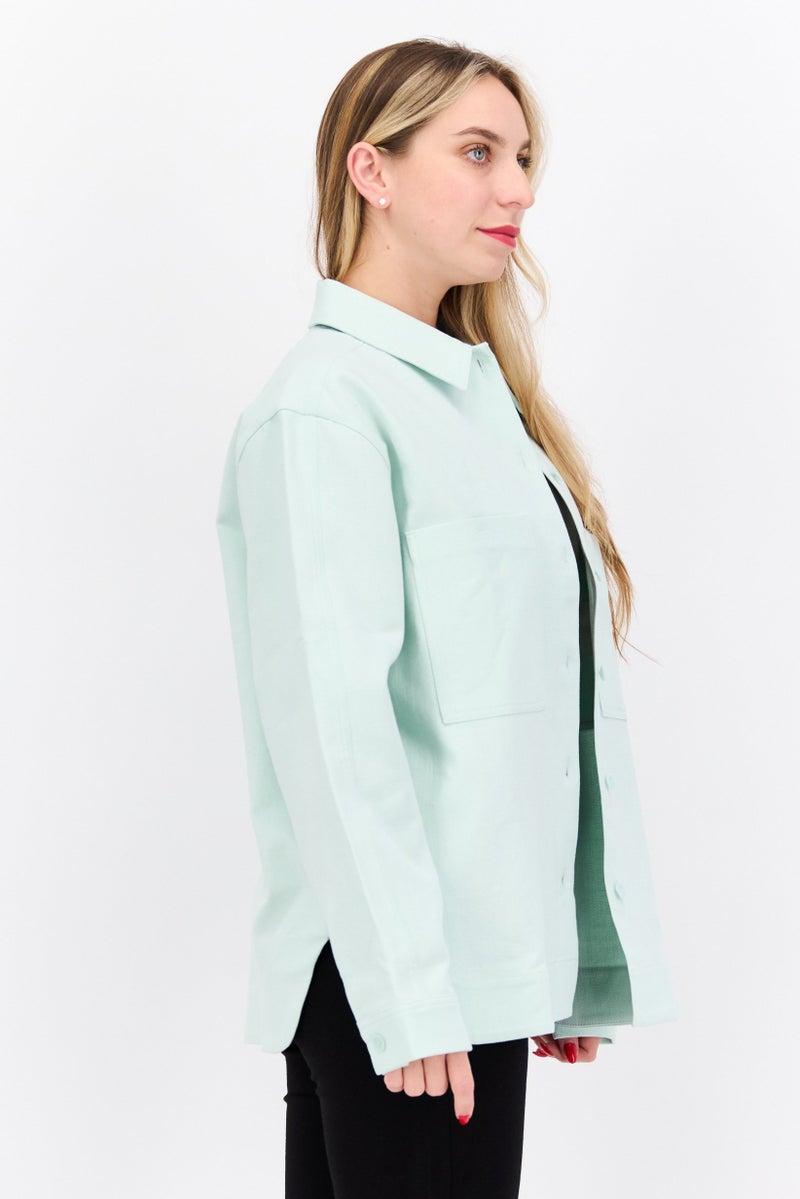 NAH/ Studio Women Relaxed Fit Plain Jacket Shirt, Light Green  - Image 3