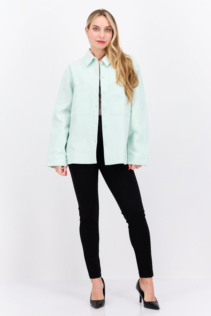 NAH/ Studio Women Relaxed Fit Plain Jacket Shirt, Light Green  - Image 4
