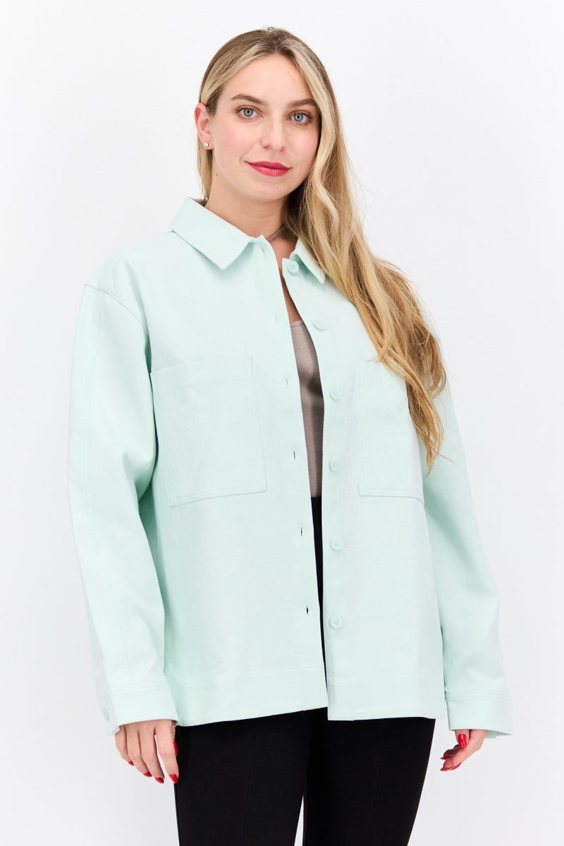 NAH/ Studio Women Relaxed Fit Plain Jacket Shirt, Light Green  - Image 1