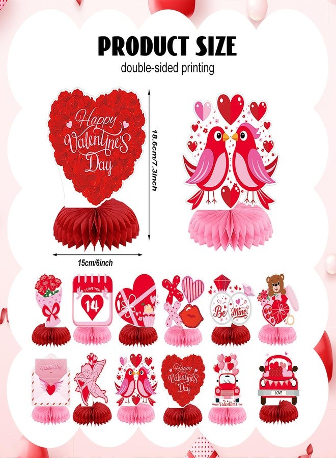 Weekgrat 12 Pcs Valentine's Day Honeycomb Centerpieces Valentines Decorations 3D Paper Valentine Heart Honeycomb Valentine Conversation Hearts Decorations for Valentine's Day Party Table Decor (Sweet) - Image 2