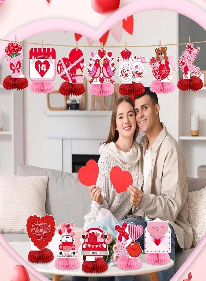 Weekgrat 12 Pcs Valentine's Day Honeycomb Centerpieces Valentines Decorations 3D Paper Valentine Heart Honeycomb Valentine Conversation Hearts Decorations for Valentine's Day Party Table Decor (Sweet) - Image 3