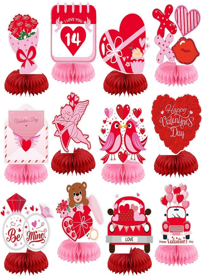 Weekgrat 12 Pcs Valentine's Day Honeycomb Centerpieces Valentines Decorations 3D Paper Valentine Heart Honeycomb Valentine Conversation Hearts Decorations for Valentine's Day Party Table Decor (Sweet) - Image 1