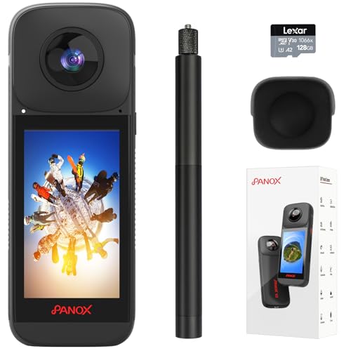 PANOX V2 360 Action Camera-128 GB Vlog Kit with Selfie Stick- 8K 10FPS HDR Video, 1/2"" 48MP Sensors, 72MP 360° Photo, 3"" Touchscreen, AI Editing, 4K Live Stream, Android 10 OS, Black - Image 1