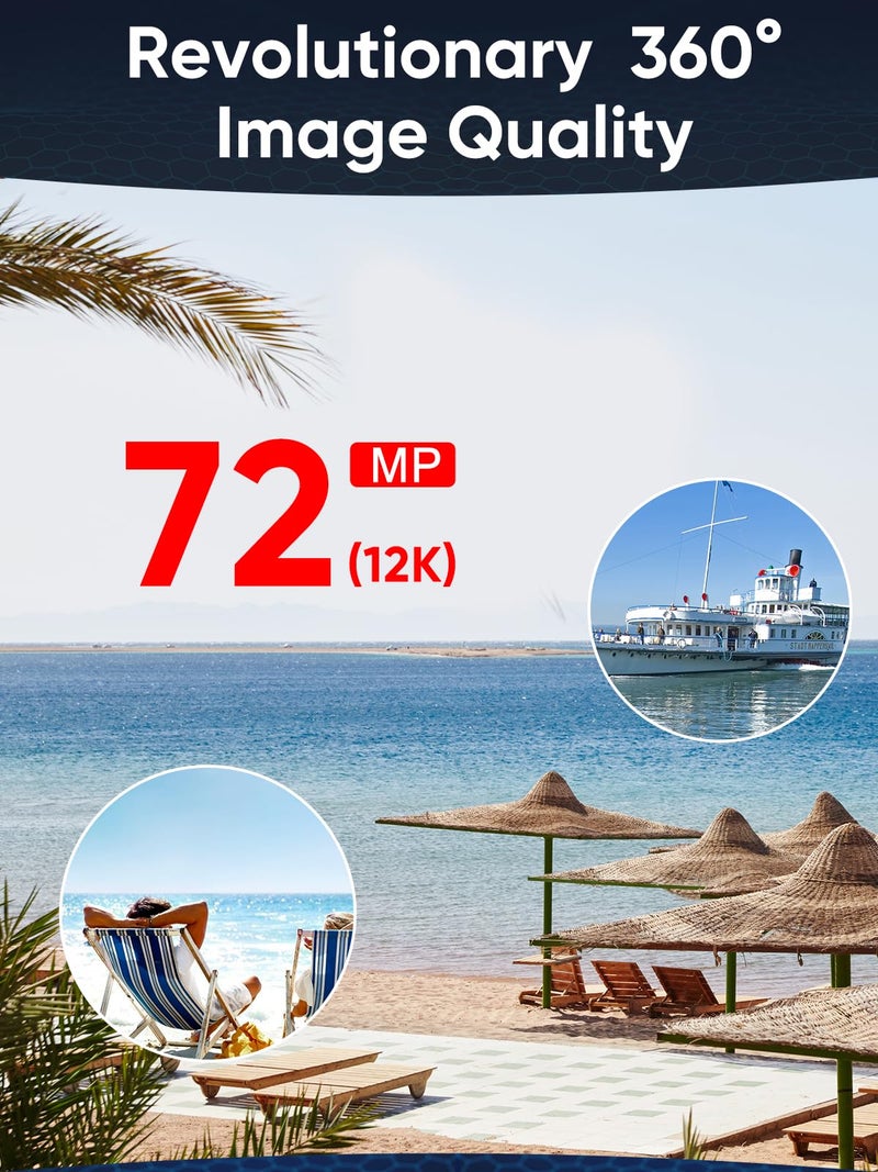 PANOX V2 360 Action Camera-128 GB Vlog Kit with Selfie Stick- 8K 10FPS HDR Video, 1/2"" 48MP Sensors, 72MP 360° Photo, 3"" Touchscreen, AI Editing, 4K Live Stream, Android 10 OS, Black - Image 3