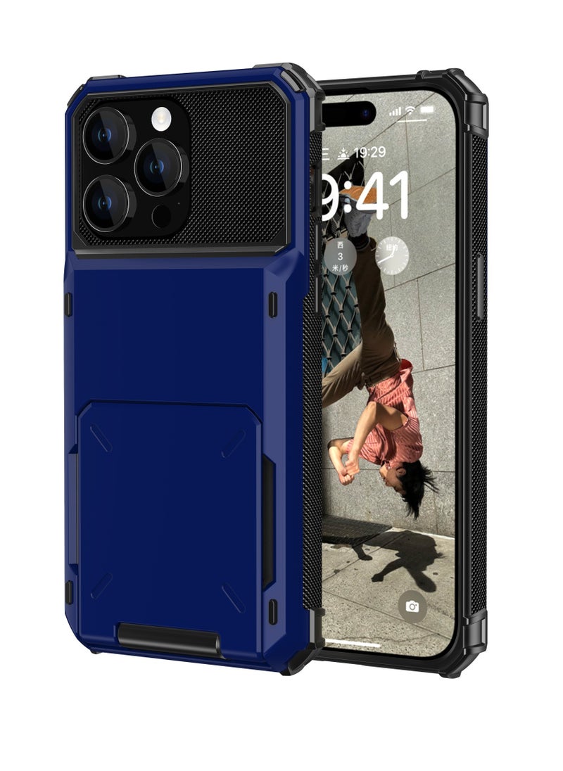 GULFLINK Full Protection Shockproof Case Casing Card Holder Case Dual Layer Hard Case For iPhone 15 Pro Blue  - Image 1