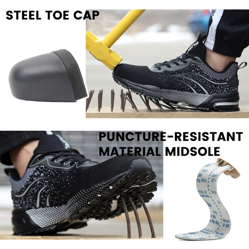 Furuian Steel Toe Shoes for Men & Women Lightweight Safety Work Shoes Comfortable Steel Toe Sneakers Warehouse Industry Work Sneakers Black - Image 4