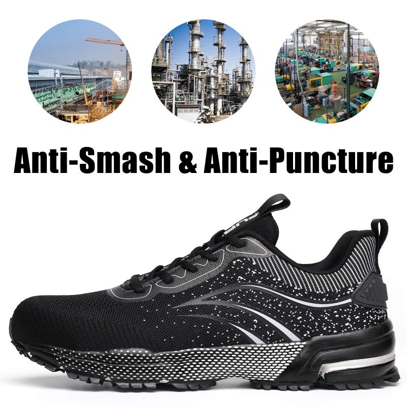 Furuian Steel Toe Shoes for Men & Women Lightweight Safety Work Shoes Comfortable Steel Toe Sneakers Warehouse Industry Work Sneakers Black - Image 5