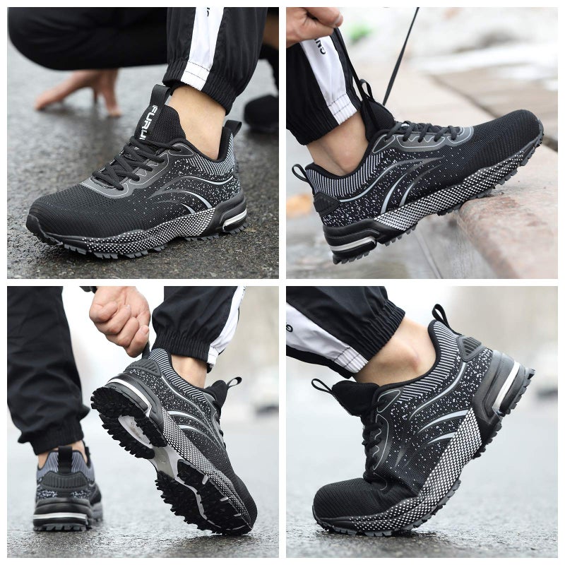 Furuian Steel Toe Shoes for Men & Women Lightweight Safety Work Shoes Comfortable Steel Toe Sneakers Warehouse Industry Work Sneakers Black - Image 2