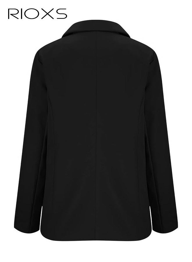 RIOXS Womens Blazers, Business Casual Blazers for Ladies, Long Sleeve Notch Lapel Trendy Work Office Blazer Jackets Outerwear with Pockets, Spring Fall Suit for Commuting Meeting Daily Wearing, Black - Image 4