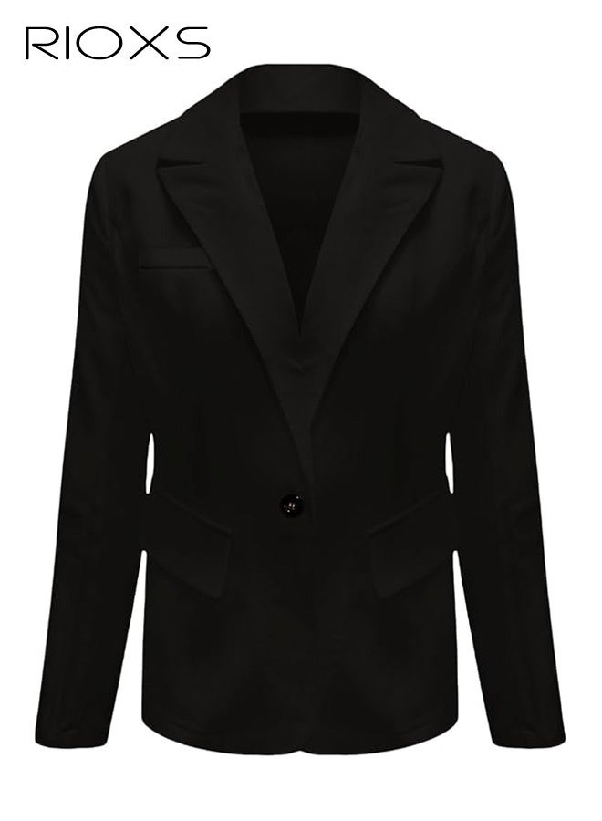RIOXS Womens Blazers, Business Casual Blazers for Ladies, Long Sleeve Notch Lapel Trendy Work Office Blazer Jackets Outerwear with Pockets, Spring Fall Suit for Commuting Meeting Daily Wearing, Black - Image 3