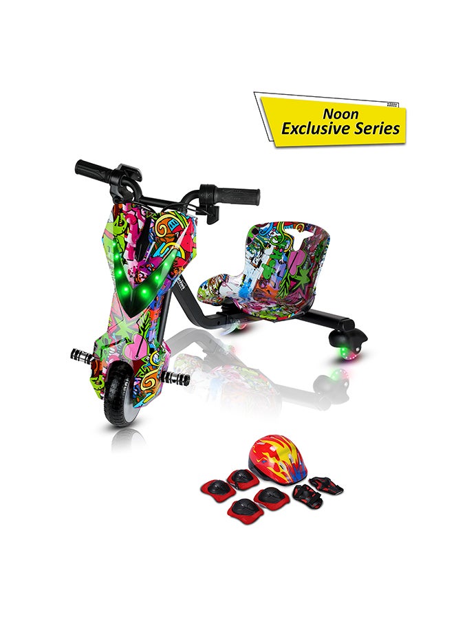 MyToys | Mini 36V High-Power 360Â° Electric Stunt Drifting Scooter For Kids & Adults - Adjustable Body With Bluetooth & Protective Gear, 3 Speed Modes, 250W Brushless Motor, 8-15 Km/H With 80 Kg Load, Noon Exclusive Series - Multicolor Grafitti | Age 6+ - Image 1