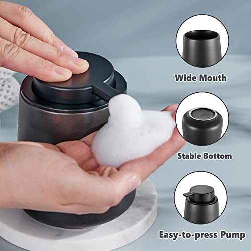 Eyrozia Matte Black Bathroom Accessory Set - 3pcs Ceramic Soap Dispenser Set Vanity Countertop Accessories Set, Includes Refillable Foaming Hand Soap Dispenser, Toothbrush Holder and Tray (Foam Pump) - Image 3
