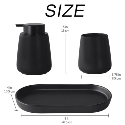 Eyrozia Matte Black Bathroom Accessory Set - 3pcs Ceramic Soap Dispenser Set Vanity Countertop Accessories Set, Includes Refillable Foaming Hand Soap Dispenser, Toothbrush Holder and Tray (Foam Pump) - Image 4