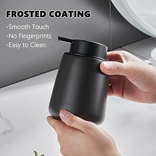 Eyrozia Matte Black Bathroom Accessory Set - 3pcs Ceramic Soap Dispenser Set Vanity Countertop Accessories Set, Includes Refillable Foaming Hand Soap Dispenser, Toothbrush Holder and Tray (Foam Pump) - Image 2