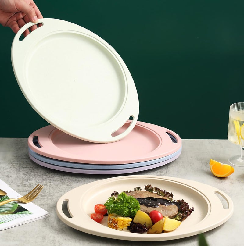Oicia Wheat Straw Dinner Plates Lightweight Plates for Kitchen Serving Tray Eating Trays Reusable Serving Platters Tray Fajita Plate Sizzler Pan Snack Serving Tray 34cm Random Color Set of 3 - Image 4