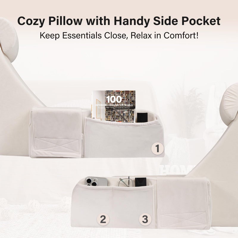 ENITYA 19" Back Pillow for Bed Sitting up, Big Pockets and Washable Removable Cover, Reading Chair for Watching TV/Reading/Gaming/Resting in Bed, Couch or Floor, Medium(Ivory) - Image 3