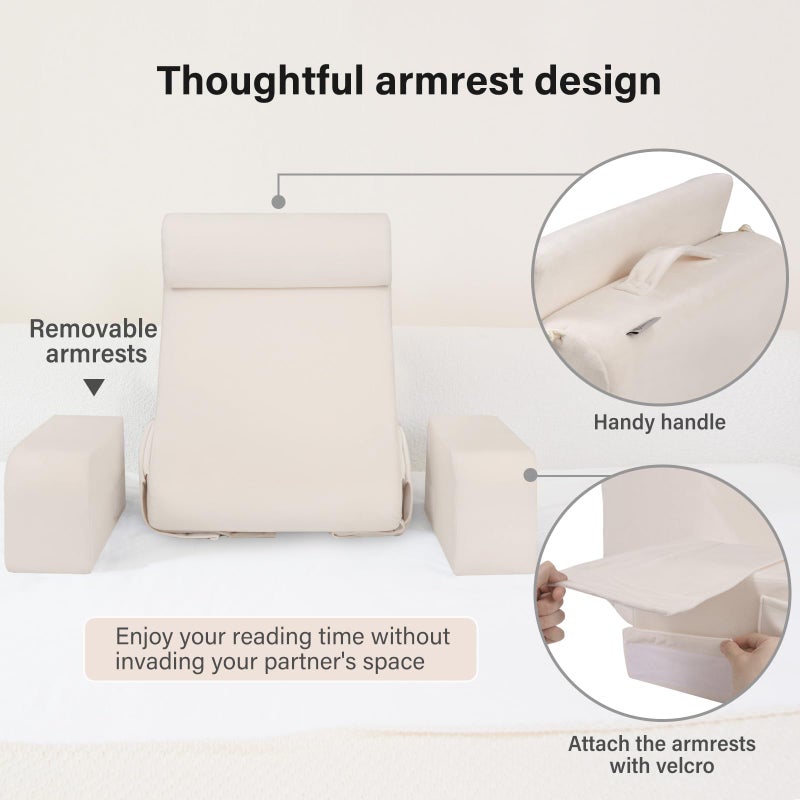 ENITYA 19" Back Pillow for Bed Sitting up, Big Pockets and Washable Removable Cover, Reading Chair for Watching TV/Reading/Gaming/Resting in Bed, Couch or Floor, Medium(Ivory) - Image 5