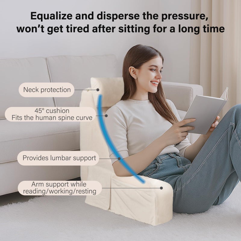 ENITYA 19" Back Pillow for Bed Sitting up, Big Pockets and Washable Removable Cover, Reading Chair for Watching TV/Reading/Gaming/Resting in Bed, Couch or Floor, Medium(Ivory) - Image 2