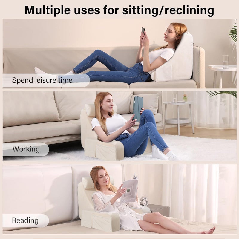 ENITYA 19" Back Pillow for Bed Sitting up, Big Pockets and Washable Removable Cover, Reading Chair for Watching TV/Reading/Gaming/Resting in Bed, Couch or Floor, Medium(Ivory) - Image 4