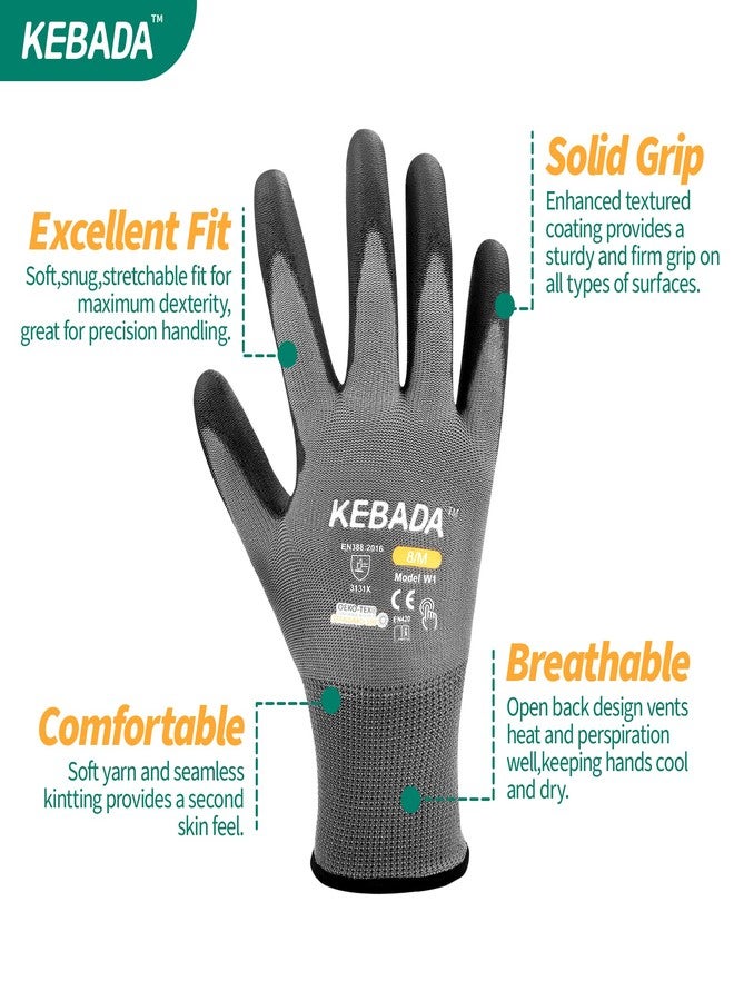 Kebada W1 Work Gloves for Women and Men, Touchscreen PU Coated Gloves with Grip, 50 Pairs Bulk Pack, Ideal for Handling Warehouse Packages, Construction, Gardening, Grey Large - Image 2