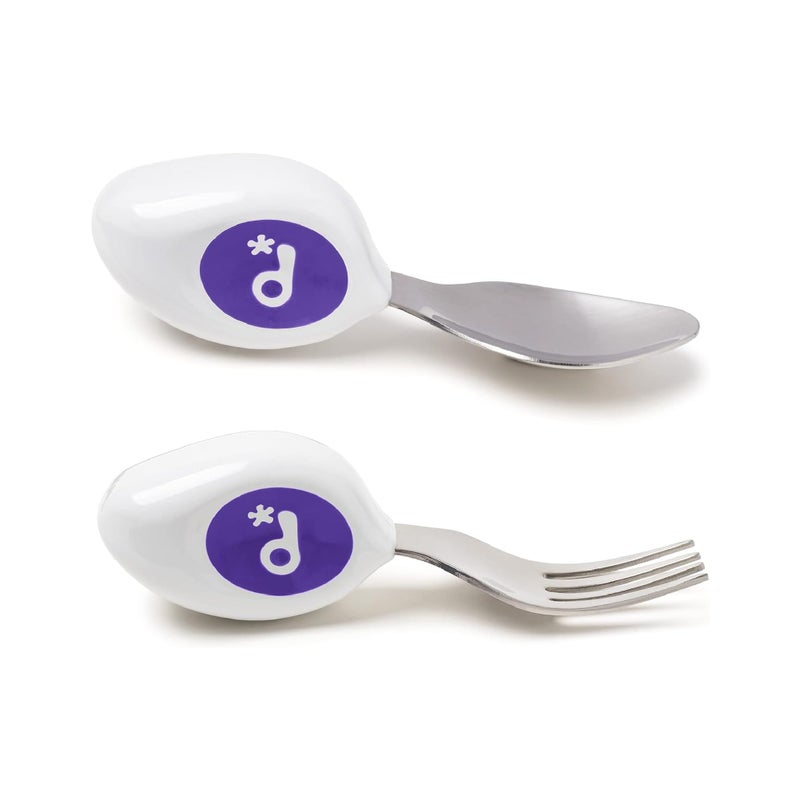doddl Toddler Utensils, Ergonomic Fork and Spoon Set for Self Feeding, Stainless Steel Silverware for 1-3 Year Olds, BPA Free, Dishwasher Safe (Indigo) - Image 1