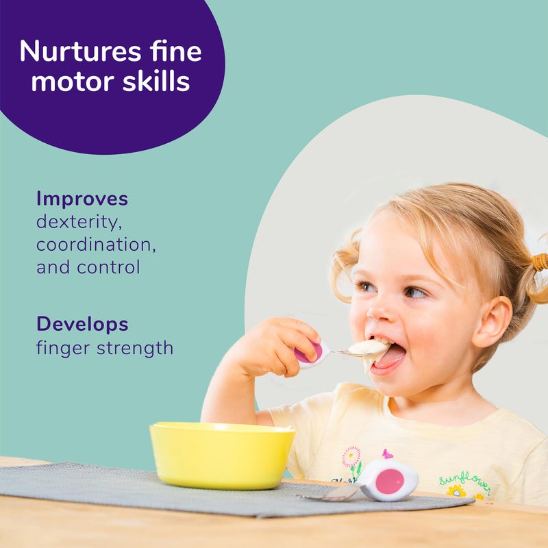 doddl Toddler Utensils, Ergonomic Fork and Spoon Set for Self Feeding, Stainless Steel Silverware for 1-3 Year Olds, BPA Free, Dishwasher Safe (Indigo) - Image 4