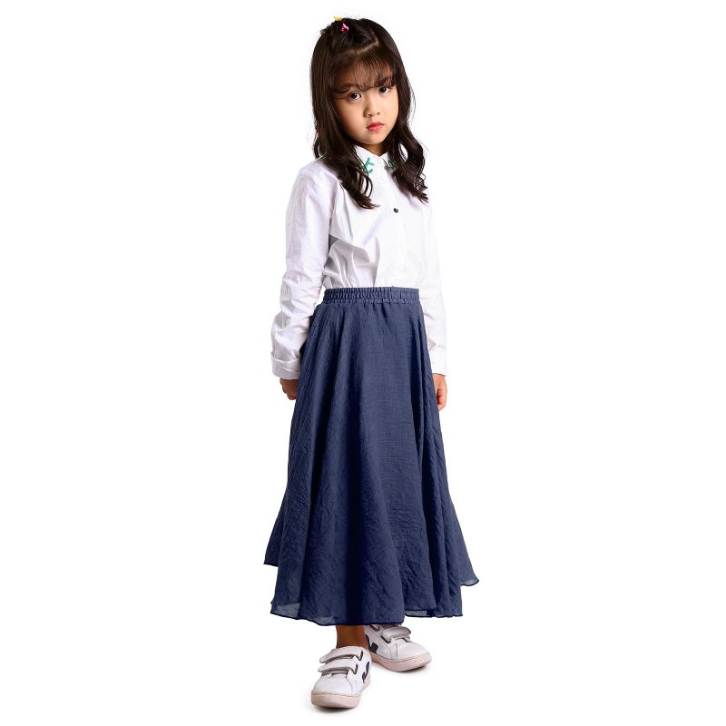 OCHENTA Big Girls Cotton Long Maxi Skirts Casual Renaissance Fairy Boho Victorian Skirts Navy Blue Tag 160-12-13Y - Image 2