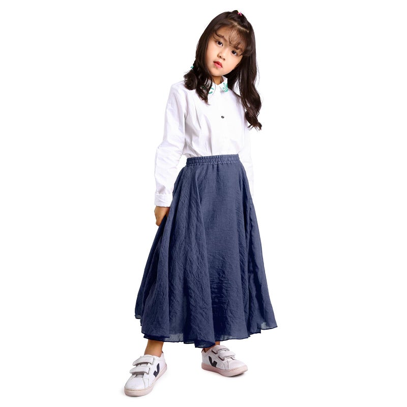 OCHENTA Big Girls Cotton Long Maxi Skirts Casual Renaissance Fairy Boho Victorian Skirts Navy Blue Tag 160-12-13Y - Image 3