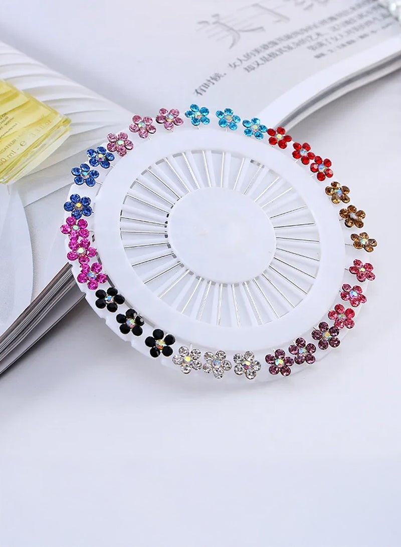 AEENAA 30 Pcs Hijab Pins Set with 10 Colors, Crystal Flower Design Safety Pins for Scarf and Shawl, Non-Snag Decorative Hijab Accessories for Women (Color May Vary) - Image 2