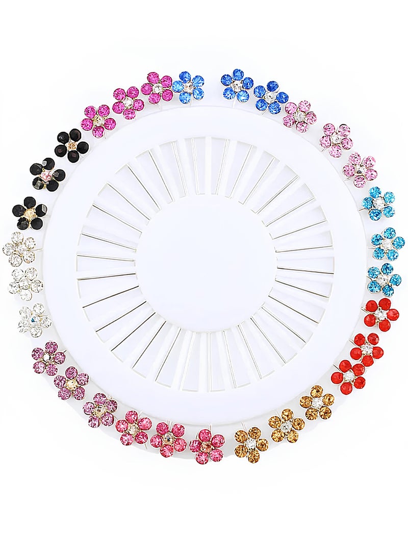 AEENAA 30 Pcs Hijab Pins Set with 10 Colors, Crystal Flower Design Safety Pins for Scarf and Shawl, Non-Snag Decorative Hijab Accessories for Women (Color May Vary) - Image 1