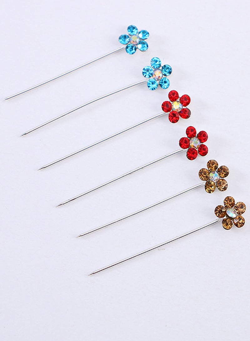 AEENAA 30 Pcs Hijab Pins Set with 10 Colors, Crystal Flower Design Safety Pins for Scarf and Shawl, Non-Snag Decorative Hijab Accessories for Women (Color May Vary) - Image 3