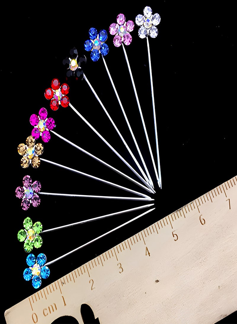 AEENAA 30 Pcs Hijab Pins Set with 10 Colors, Crystal Flower Design Safety Pins for Scarf and Shawl, Non-Snag Decorative Hijab Accessories for Women (Color May Vary) - Image 4