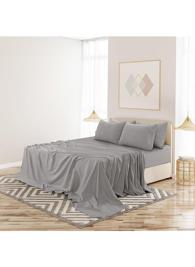 Lux Decor Collection - King Bed Sheets Set King Sheets Brushed Microfiber 1800 Thread Count Bedding Wrinkle Stain Fade Resistant Deep Pocket King Size Sheets Set 6 Pc King Plain Grey - Image 1