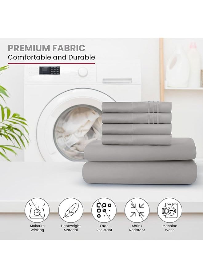 Lux Decor Collection - King Bed Sheets Set King Sheets Brushed Microfiber 1800 Thread Count Bedding Wrinkle Stain Fade Resistant Deep Pocket King Size Sheets Set 6 Pc King Plain Grey - Image 1