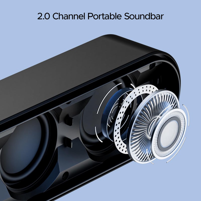 boAt Aavante Bar 490 10W Signature Sound, Dual Full-Range Drivers,7 HRS Battery, Built-in Mic,2.0 CH, Free Music Streaming on JioSaavn, Bluetooth Sound Bar, Soundbar Speaker (Classic Black) - Image 5